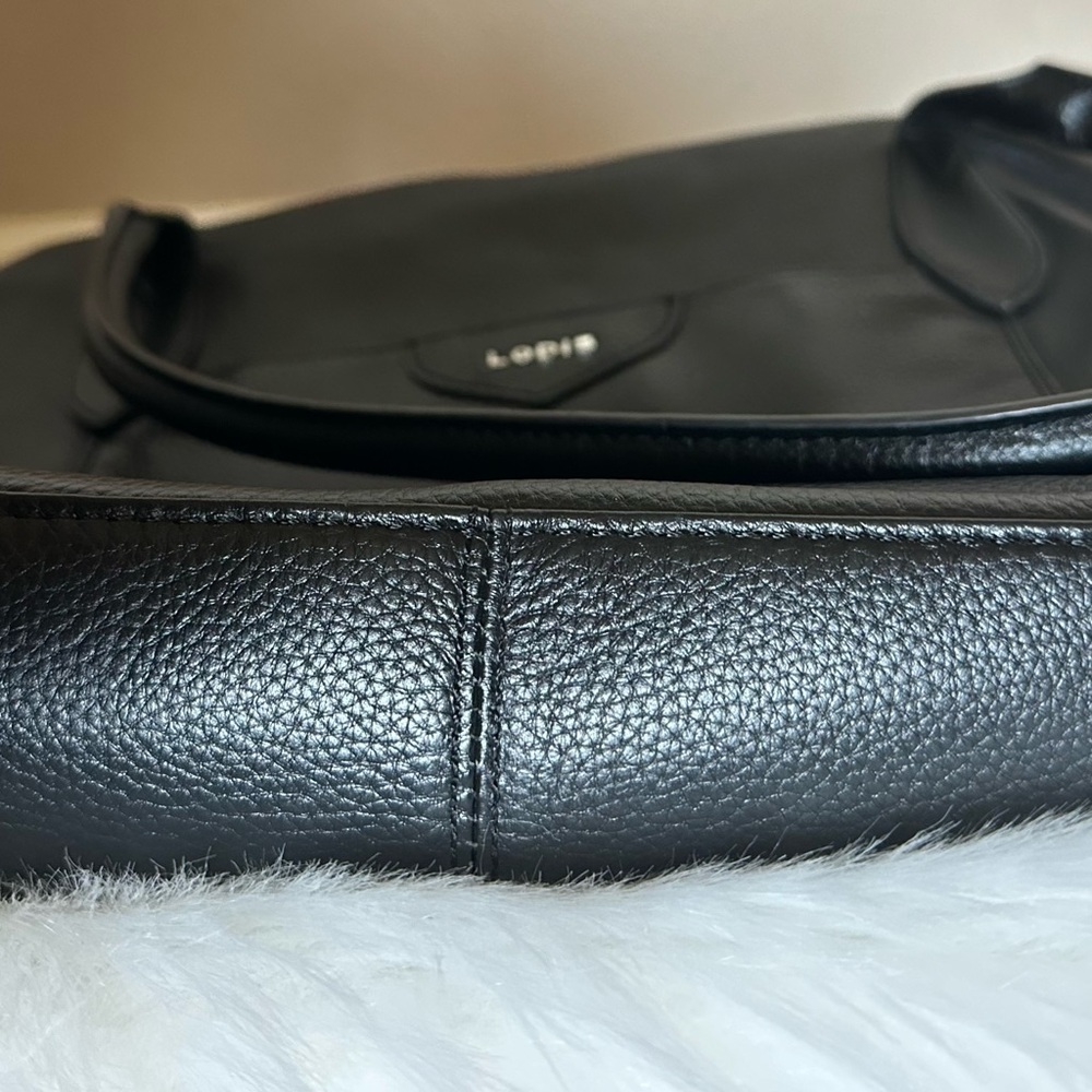 Lodis Siera Large Black Pebbled Leather Travel Shoulder Tote Handbag - Picture 3 of 5